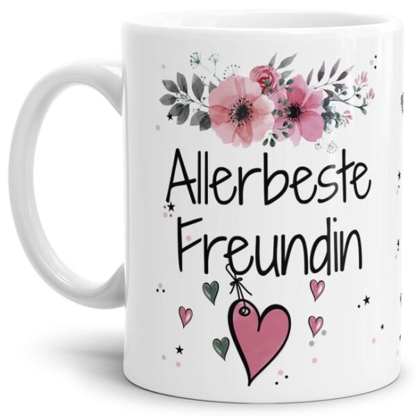 Liebevoll gestaltete Motivtasse - Weiß - mit süßem Spruch - Allerbeste Freundin. Ganz persönliches und originelles Geschenk und süße...