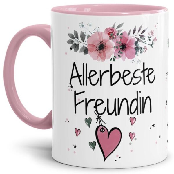 Liebevoll gestaltete Motivtasse - Innen & Henkel Rosa - mit süßem Spruch - Allerbeste Freundin. Ganz persönliches und originelles Geschenk und süße...