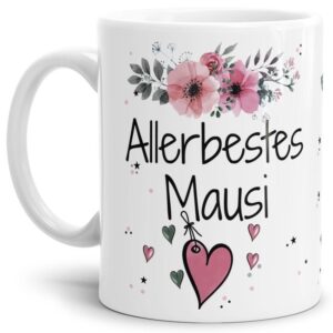 Liebevoll gestaltete Motivtasse - Weiß - mit süßem Spruch - Allerbestes Mausi weiblich. Ganz persönliches und originelles Geschenk und süße...