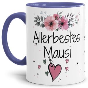 Liebevoll gestaltete Motivtasse - Innen & Henkel Cambridge Blau - mit süßem Spruch - Allerbestes Mausi weiblich. Ganz persönliches und originelles...