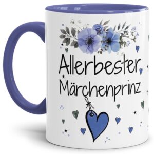 Liebevoll gestaltete Motivtasse - Innen & Henkel Cambridge Blau - mit süßem Spruch - Allerbester Märchenprinz. Ganz persönliches und originelles...