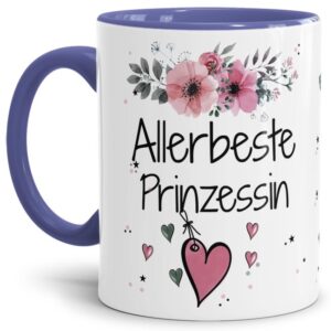 Liebevoll gestaltete Motivtasse - Innen & Henkel Cambridge Blau - mit süßem Spruch - Allerbeste Prinzessin. Ganz persönliches und originelles...