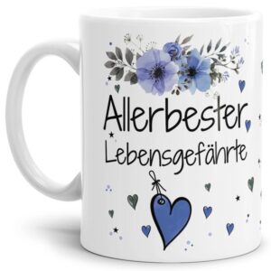 Liebevoll gestaltete Motivtasse - Weiß - mit süßem Spruch - Allerbester Lebensgefährte. Ganz persönliches und originelles Geschenk und süße...