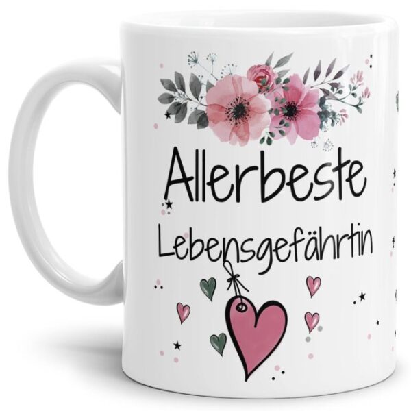 Liebevoll gestaltete Motivtasse - Weiß - mit süßem Spruch - Allerbeste Lebensgefährtin. Ganz persönliches und originelles Geschenk und süße...