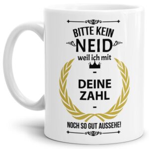 Hochwertige Keramiktasse mit lustigem Spruch zum runden in Bitte kein Neid