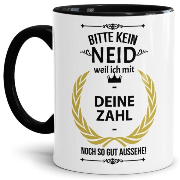 Hochwertige Keramiktasse mit lustigem Spruch zum runden in Bitte kein Neid