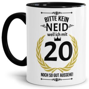 Hochwertige Keramiktasse mit lustigem Spruch mit schwarzem Akzent zum runden in Bitte kein Neid