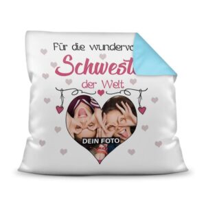 Suchst Du ein besonderes Fotogeschenk für Deine Schwester? Hier gestaltest Du ein edles Fotokissen für die beste Schwester mit dem schönsten