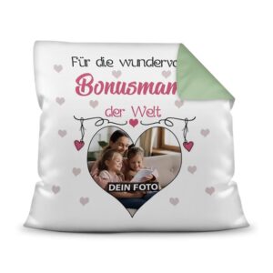 Suchst Du ein besonderes Fotogeschenk für Deine Bonusmama? Hier gestaltest Du ein edles Fotokissen für die beste Bonusmama mit dem schönsten