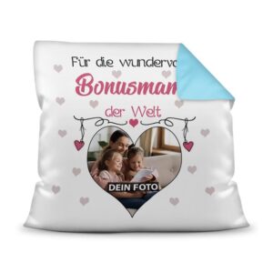 Suchst Du ein besonderes Fotogeschenk für Deine Bonusmama? Hier gestaltest Du ein edles Fotokissen für die beste Bonusmama mit dem schönsten