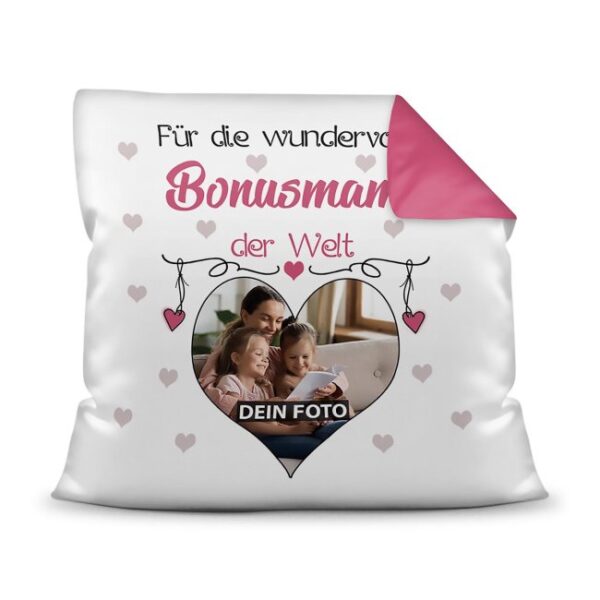 Suchst Du ein besonderes Fotogeschenk für Deine Bonusmama? Hier gestaltest Du ein edles Fotokissen für die beste Bonusmama mit dem schönsten