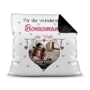 Suchst Du ein besonderes Fotogeschenk für Deine Bonusmama? Hier gestaltest Du ein edles Fotokissen für die beste Bonusmama mit dem schönsten