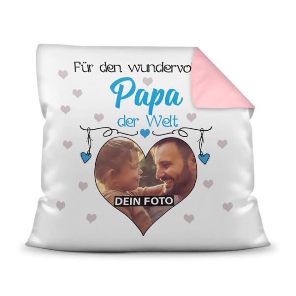 Suchst Du ein besonderes Fotogeschenk für Deinen Papa? Hier gestaltest Du ein edles Fotokissen für den besten Papa mit dem schönsten