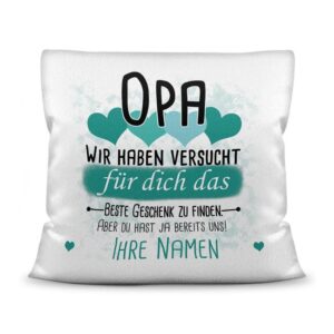 Du suchst das beste Geschenk für Opa? Dann ist dieses personalisierte Namenskissen genau richtig. Ergänze das Kissen mit den Namen der Enkel und Du...