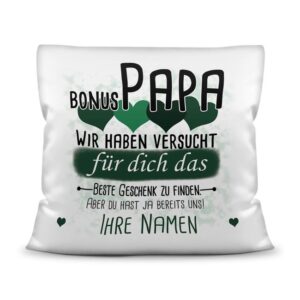 Du suchst das beste Geschenk für den Bonuspapa? Dann ist dieses personalisierte Namenskissen genau richtig. Ergänze das Kissen mit den Namen der...