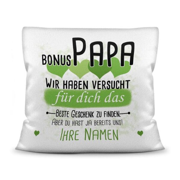 Du suchst das beste Geschenk für den Bonuspapa? Dann ist dieses personalisierte Namenskissen genau richtig. Ergänze das Kissen mit den Namen der...