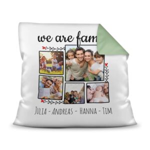 Unser tolles Fotokissen - We are family - ist die perfekte Deko für das Familien-Kuschel-Sofa. Gestalten Sie Ihr eigenes Kissen mit fünf...