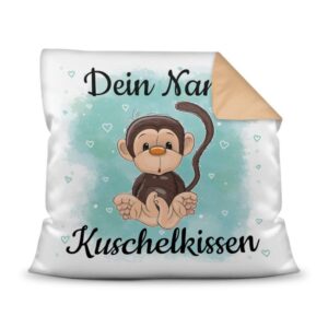 Unser Kissen für Kinder mit Tiermotiv Affe - Rückseite Beige - ist das perfekte Kuschelkissen fürs Kinderzimmer - auch als ganz persönliches...