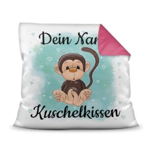 Unser Kissen für Kinder mit Tiermotiv Affe - Rückseite Pink - ist das perfekte Kuschelkissen fürs Kinderzimmer - auch als ganz persönliches...