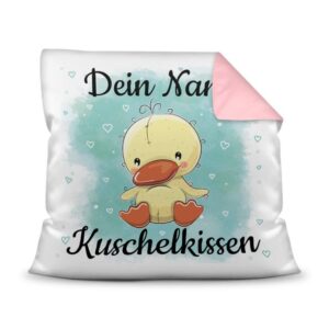 Unser Kissen für Kinder mit Tiermotiv Ente - Rückseite Rosa - ist das perfekte Kuschelkissen fürs Kinderzimmer - auch als ganz persönliches...