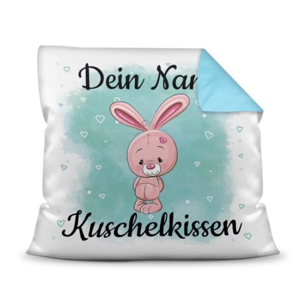 Unser Kissen für Kinder mit Tiermotiv Hase - Rückseite Hellblau - ist das perfekte Kuschelkissen fürs Kinderzimmer - auch als ganz persönliches...