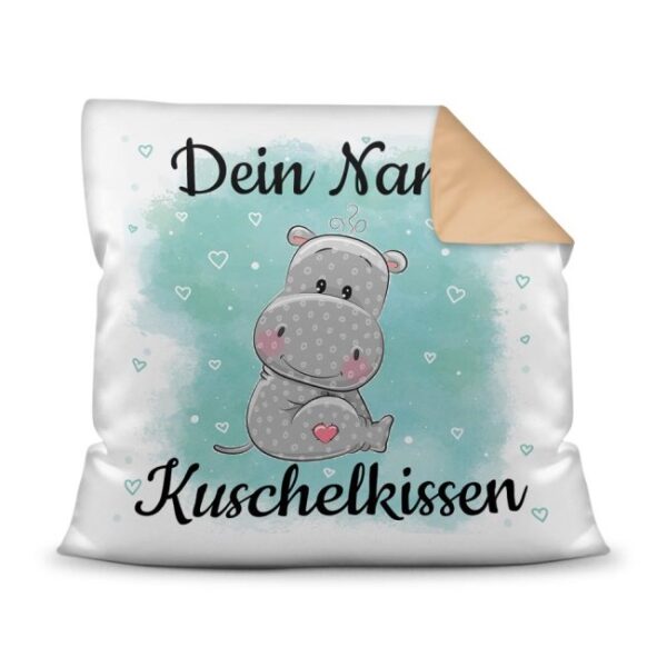 Unser Kissen für Kinder mit Tiermotiv Nilpferd - Rückseite Beige - ist das perfekte Kuschelkissen fürs Kinderzimmer - auch als ganz persönliches...