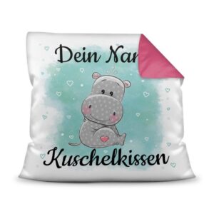 Unser Kissen für Kinder mit Tiermotiv Nilpferd - Rückseite Pink - ist das perfekte Kuschelkissen fürs Kinderzimmer - auch als ganz persönliches...