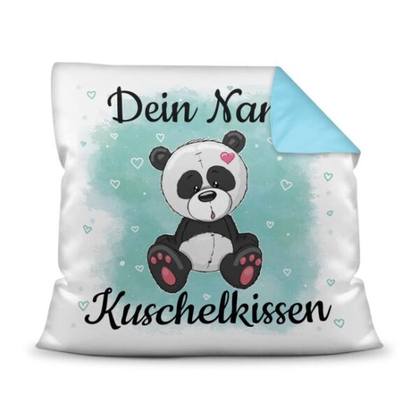 Unser Kissen für Kinder mit Tiermotiv Panda - Rückseite Hellblau - ist das perfekte Kuschelkissen fürs Kinderzimmer - auch als ganz persönliches...