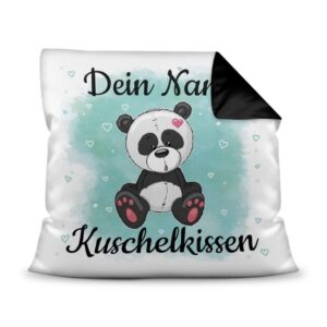 Unser Kissen für Kinder mit Tiermotiv Panda - Rückseite Schwarz - ist das perfekte Kuschelkissen fürs Kinderzimmer - auch als ganz persönliches...