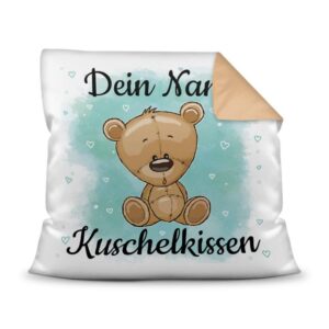 Unser Kissen für Kinder mit Tiermotiv Teddy braun - Rückseite Beige - ist das perfekte Kuschelkissen fürs Kinderzimmer - auch als ganz persönliches...