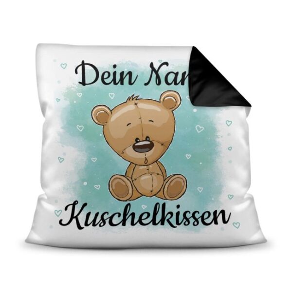 Unser Kissen für Kinder mit Tiermotiv Teddy braun - Rückseite Schwarz - ist das perfekte Kuschelkissen fürs Kinderzimmer - auch als ganz...