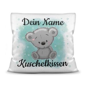 Unser Kissen für Kinder mit Tiermotiv Teddy grau in Weiß mit flauschig-weicher Oberfläche ist das perfekte Kuschelkissen fürs Kinderzimmer - auch...