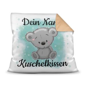 Unser Kissen für Kinder mit Tiermotiv Teddy grau - Rückseite Beige - ist das perfekte Kuschelkissen fürs Kinderzimmer - auch als ganz persönliches...