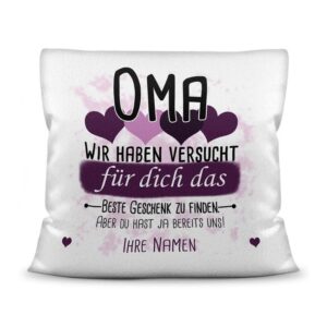 Du suchst das beste Geschenk für Oma? Dann ist dieses personalisierte Namenskissen genau richtig. Ergänze das Kissen mit den Namen der Enkel und Du...