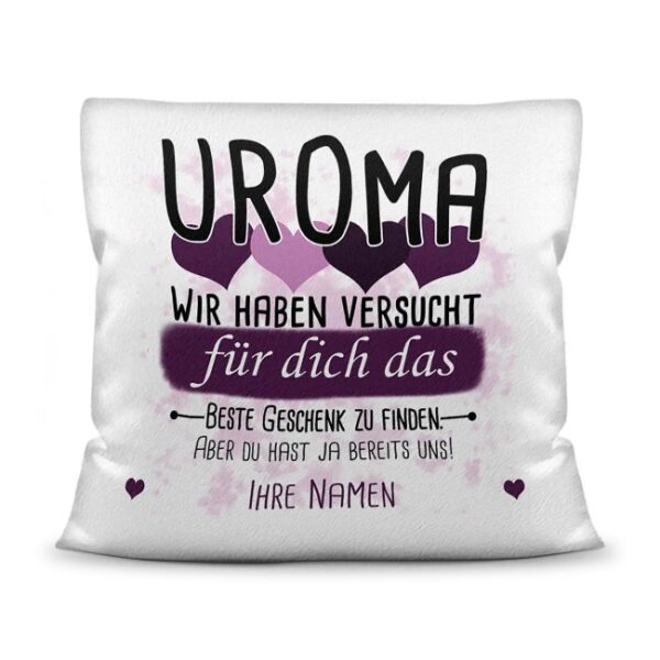 Du suchst das beste Geschenk für Uroma? Dann ist dieses personalisierte Namenskissen genau richtig. Ergänze das Kissen mit den Namen der Urenkel...