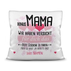 Du suchst das beste Geschenk für die Bonusmama? Dann ist dieses personalisierte Namenskissen genau richtig. Ergänze das Kissen mit den Namen der...