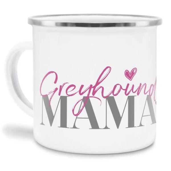 Liebevoll gestaltete Emaille-Tasse mit Hunderassen Mama - Greyhound - Diese neue Lieblingstasse ist das perfekte Geschenk für Hundebesitzer und...