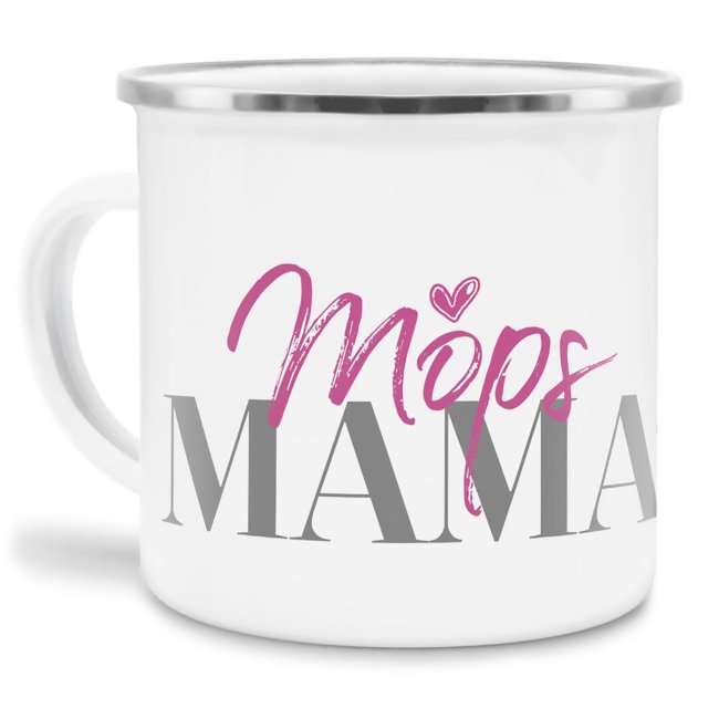 Liebevoll gestaltete Emaille-Tasse mit Hunderassen Mama - Mops - Diese neue Lieblingstasse ist das perfekte Geschenk für Hundebesitzer und...