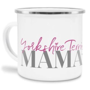 Liebevoll gestaltete Emaille-Tasse mit Hunderassen Mama - YorkshireTerrier - Diese neue Lieblingstasse ist das perfekte Geschenk für Hundebesitzer...