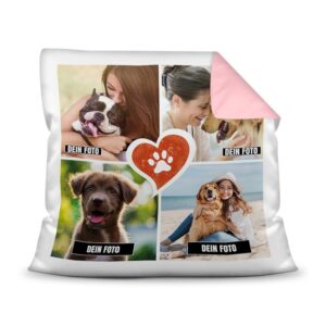 Bedrucktes Zierkissen mit Hunde-Spruch - Fotocollage mit vier Fotos selbst gestalten - Dieses selbst gestaltete Kissen macht sich perfekt in jeder...