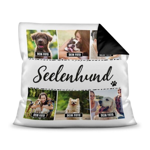 Bedrucktes Zierkissen mit Hunde-Spruch - Fotocollage - Seelenhund - mit sechs Fotos - Dieses selbst gestaltete Kissen macht sich perfekt in jeder...