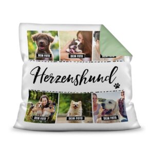 Bedrucktes Zierkissen mit Hunde-Spruch - Fotocollage - Herzenshund - mit sechs Fotos - Dieses selbst gestaltete Kissen macht sich perfekt in jeder...