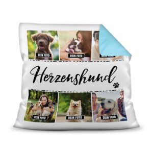 Bedrucktes Zierkissen mit Hunde-Spruch - Fotocollage - Herzenshund - mit sechs Fotos - Dieses selbst gestaltete Kissen macht sich perfekt in jeder...