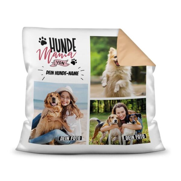 Bedrucktes Zierkissen mit Hunde-Spruch - Fotocollage - Hundemama - mit drei Fotos und Text - Dieses selbst gestaltete Kissen macht sich perfekt in...