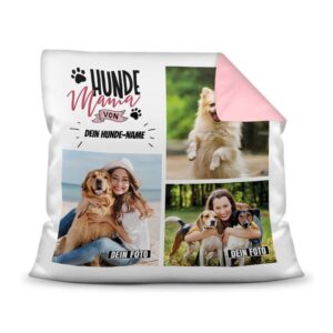 Bedrucktes Zierkissen mit Hunde-Spruch - Fotocollage - Hundemama - mit drei Fotos und Text - Dieses selbst gestaltete Kissen macht sich perfekt in...