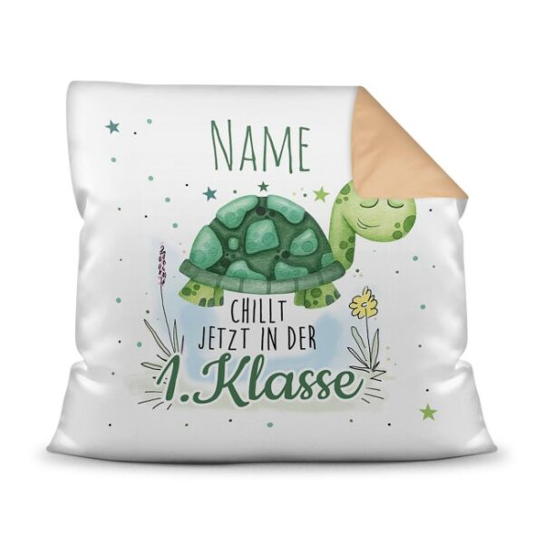 Personalisierbares Kissen mit Name und Schildkröte mit lustigem Spruch - eine besondere Geschenkidee zum Schulanfang. Ein persönliches...