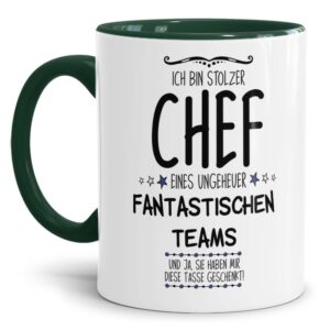 Tolle Geschenkidee für den besten Chef - eine lustige Chef Tasse beidseitig bedruckt mit dem Spruch - Ich bin stolzer Chef eines fantastischen...