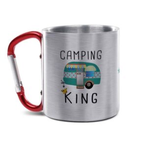 Die Edelstahl-Tasse mit praktischem Karabiner Henkel und witzigem Spruch - Camping King - ist eine tolle Geschenkidee für Campingfans und ein...