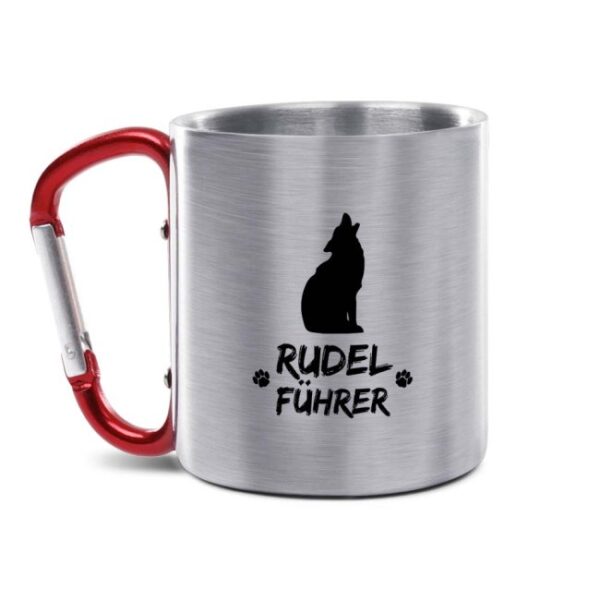 Die Edelstahl-Tasse mit praktischem Karabiner Henkel und witzigem Spruch - Rudelführer Schwarz - ist eine tolle Geschenkidee für Outdoorfans und...