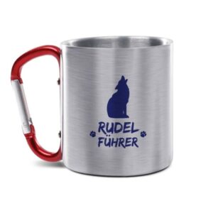 Die Edelstahl-Tasse mit praktischem Karabiner Henkel und witzigem Spruch - Rudelführer Blau - ist eine tolle Geschenkidee für Outdoorfans und ein...